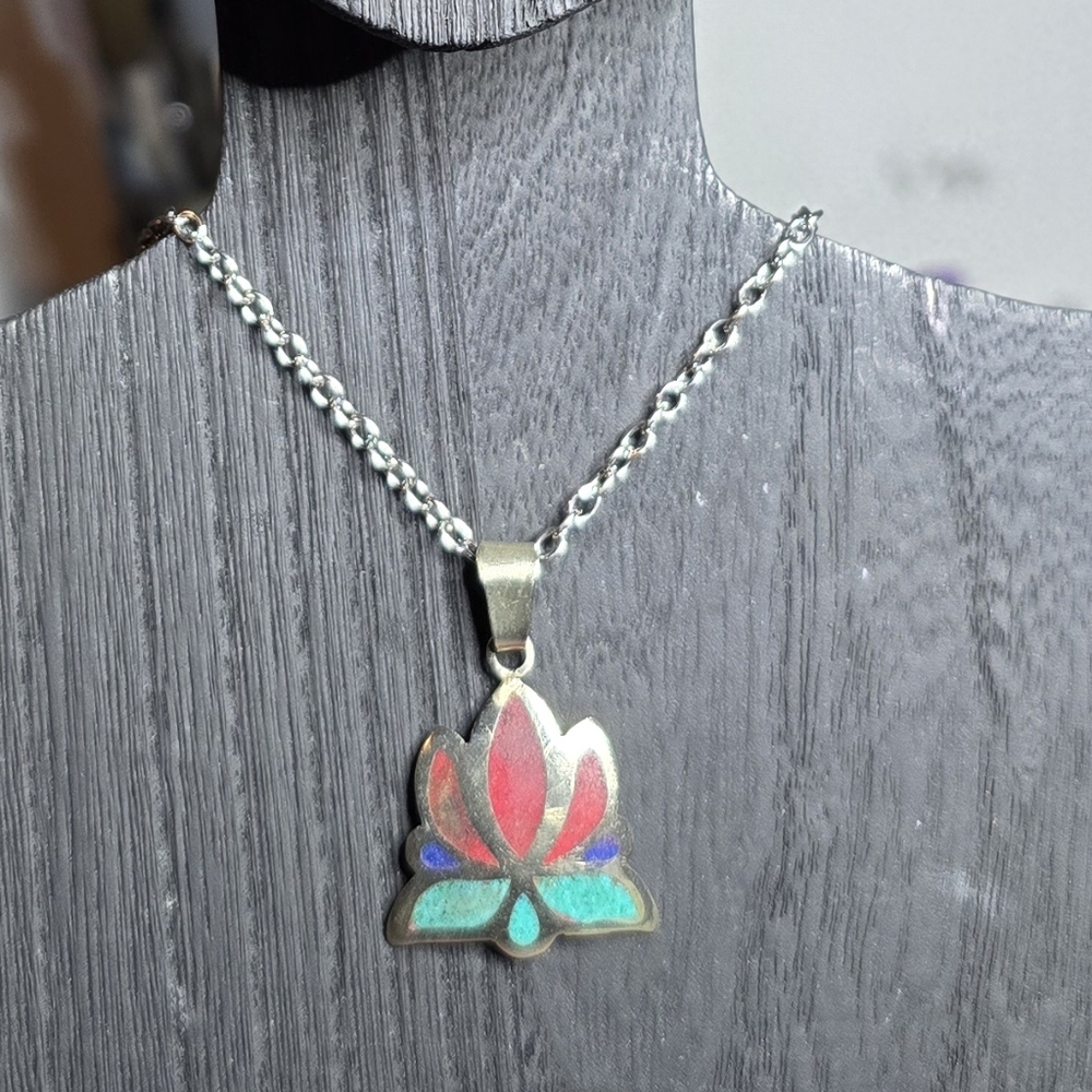 Elegant Gemstone Lotus Pendant ONLY